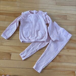 Baby Girl Pink outfit ribbed 12-18 Month Set Huggies pockets ruffles loved